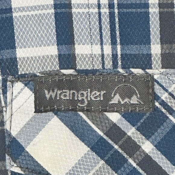 Wrangler Mens Shirt Outdoor Series Short Sleeve Vented Regular Fit Blue Plaid XL - Picture 6 of 11